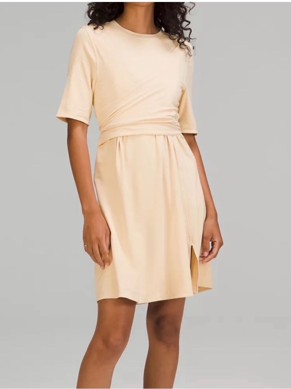 lululemon athletica Cream Short-Sleeve Wrap Waist Mini Dress